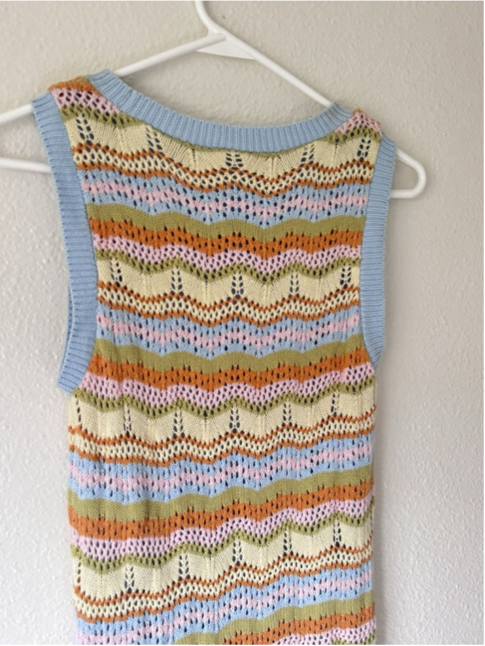 Willow & Wind Crochet Knit Midi Dress Pastel Stripe Sleeveless Boho Size M - Picture 4 of 4